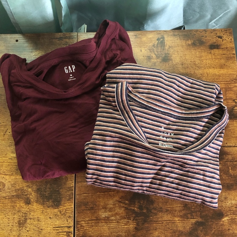 a new day Striped Pink and Navy Short Sleeve Tee + Solid Burgundy Tee